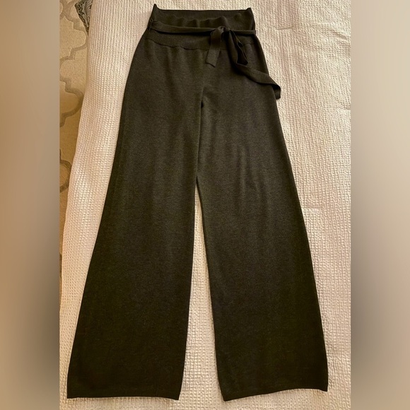 Babaton Pants - Babaton Charcoal TY knit tie-waist, wide-leg pants